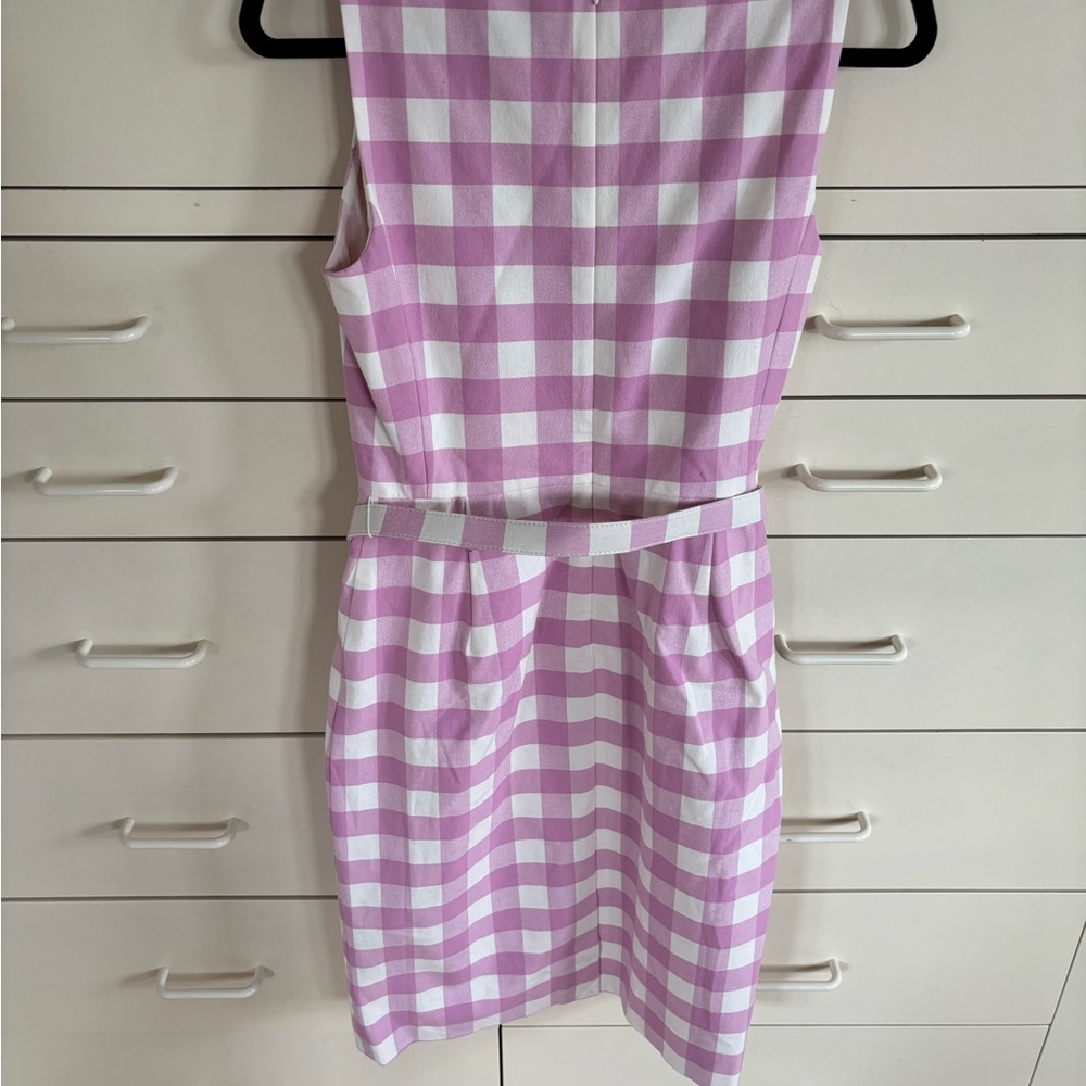 Pink and White Gingham Sheath Dress with Belt - Picture 2 of 3